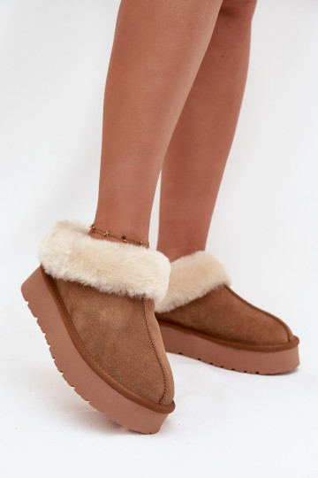 Leather Suede Snow Boots for Women with Fur Camel Mivelle 2