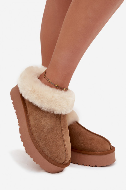 Leather Suede Snow Boots for Women with Fur Camel Mivelle Leather Suede Snow Boots for Women with Fur Camel Mivelle