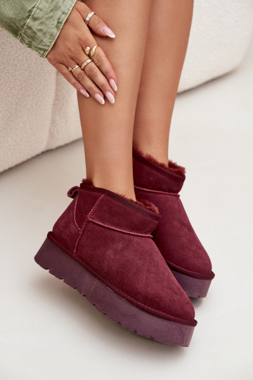 Stylish Suede Low Snow Boots Burgundy Nucca