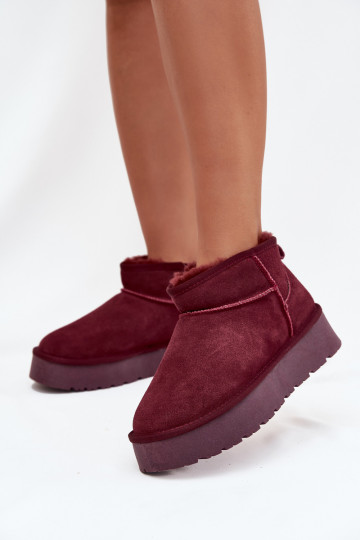 Stylish Suede Low Snow Boots Burgundy Nucca 2