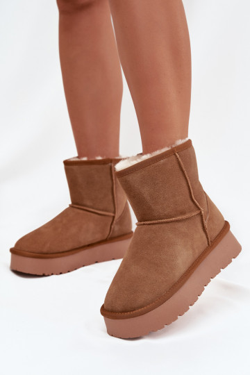 Women's Snow Boots Made of Natural Suede on Platform Camel Privine 2