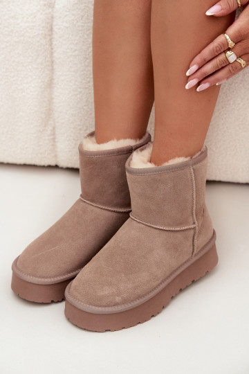 Women's Snow Boots Made of Natural Suede on Platform Beige Privine