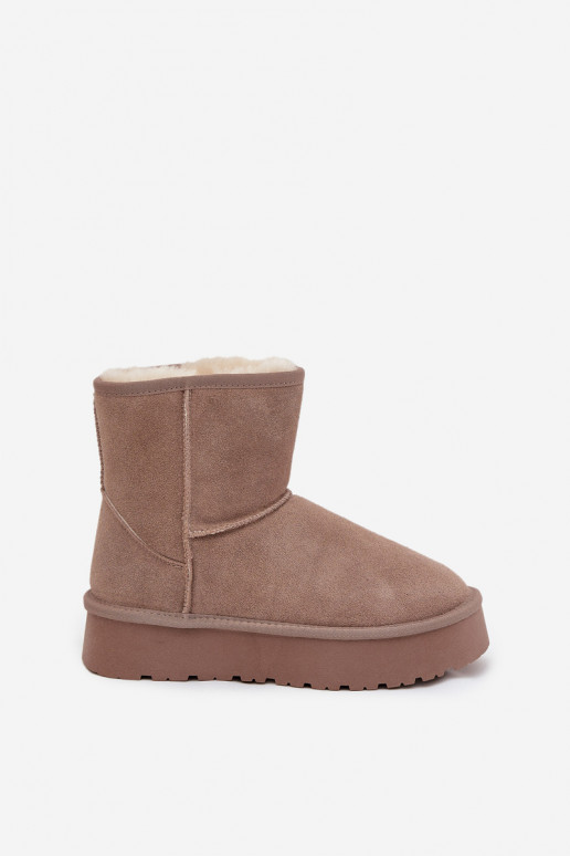 Women's Snow Boots Made of Natural Suede on Platform Beige Privine Women's Snow Boots Made of Natural Suede on Platform Beige Privine