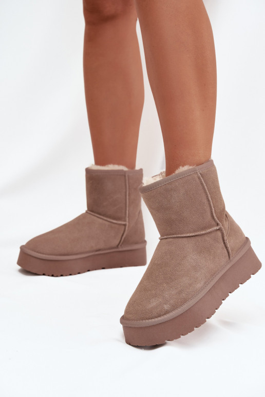 Women's Snow Boots Made of Natural Suede on Platform Beige Privine Women's Snow Boots Made of Natural Suede on Platform Beige Privine