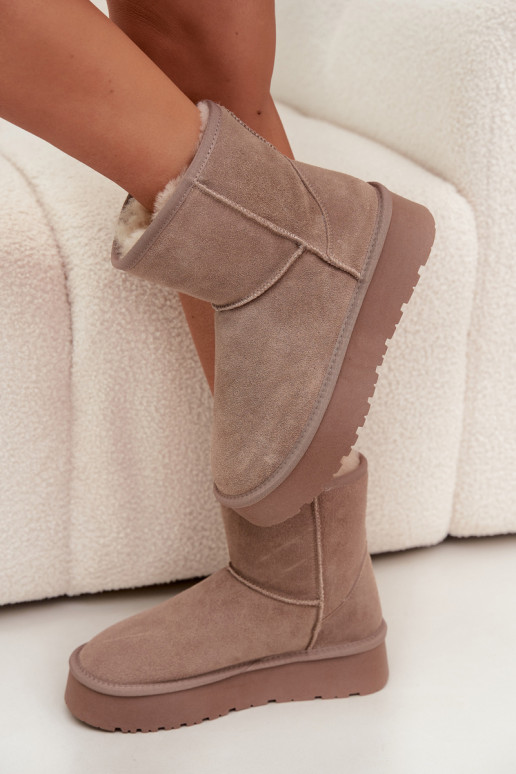 Women's Snow Boots Made of Natural Suede on Platform Beige Privine Women's Snow Boots Made of Natural Suede on Platform Beige Privine