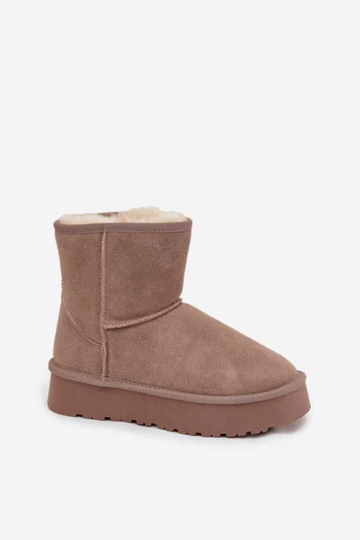 Women's Snow Boots Made of Natural Suede on Platform Beige Privine Women's Snow Boots Made of Natural Suede on Platform Beige Privine