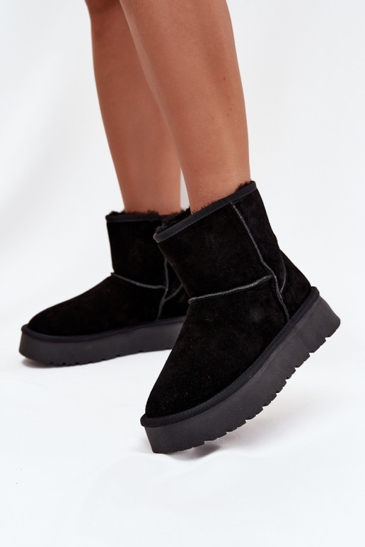 Women's Snow Boots Made of Genuine Suede on Platform Black Privine Women's Snow Boots Made of Genuine Suede on Platform Black Privine