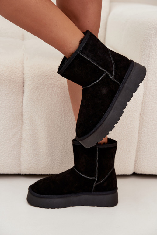 Women's Snow Boots Made of Genuine Suede on Platform Black Privine Women's Snow Boots Made of Genuine Suede on Platform Black Privine