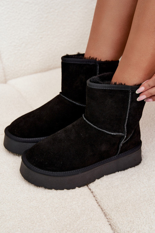 Women's Snow Boots Made of Genuine Suede on Platform Black Privine Women's Snow Boots Made of Genuine Suede on Platform Black Privine