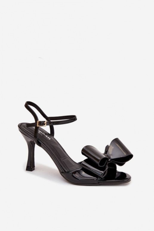Patent Leather Heeled Sandals With Bow Black Noliva Patent Leather Heeled Sandals With Bow Black Noliva
