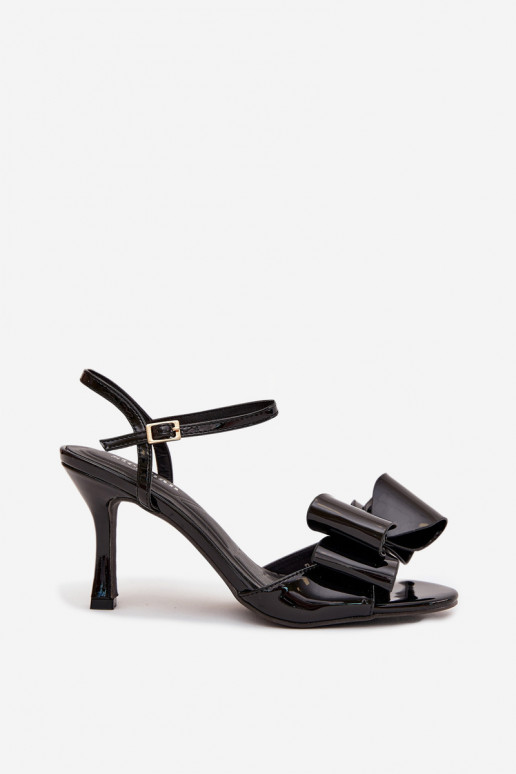 Patent Leather Heeled Sandals With Bow Black Noliva Patent Leather Heeled Sandals With Bow Black Noliva