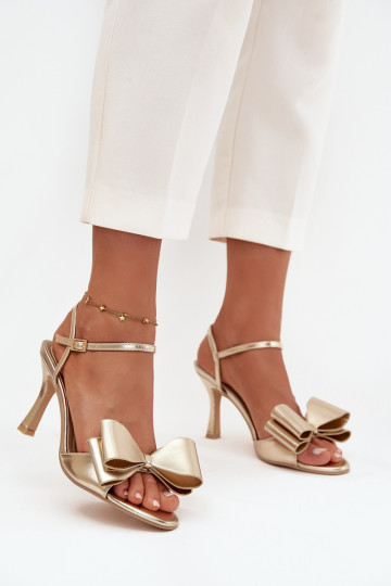 High heel sandals with bow golden Noliva 2
