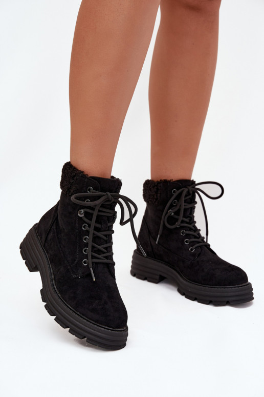 Insulated Trapper Boots Women's Laced Black Lyrinne Insulated Trapper Boots Women's Laced Black Lyrinne