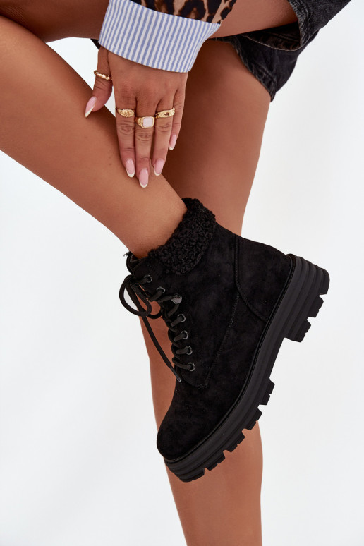 Insulated Trapper Boots Women's Laced Black Lyrinne Insulated Trapper Boots Women's Laced Black Lyrinne