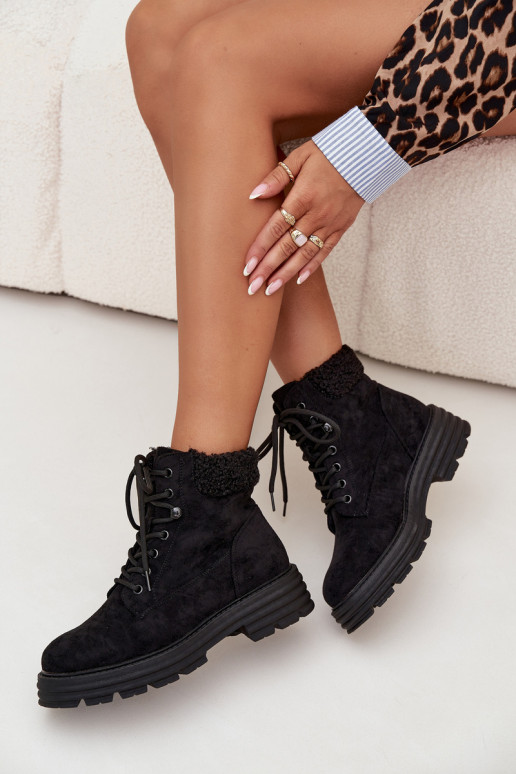 Insulated Trapper Boots Women's Laced Black Lyrinne Insulated Trapper Boots Women's Laced Black Lyrinne