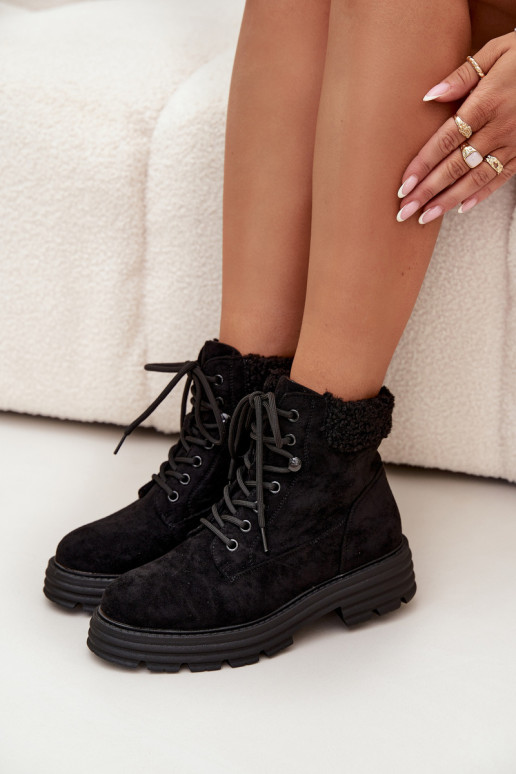 Insulated Trapper Boots Women's Laced Black Lyrinne Insulated Trapper Boots Women's Laced Black Lyrinne