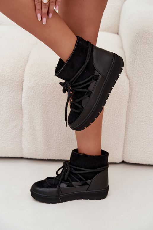 Women's Snow Boots with Laces Black Rebekah Women's Snow Boots with Laces Black Rebekah