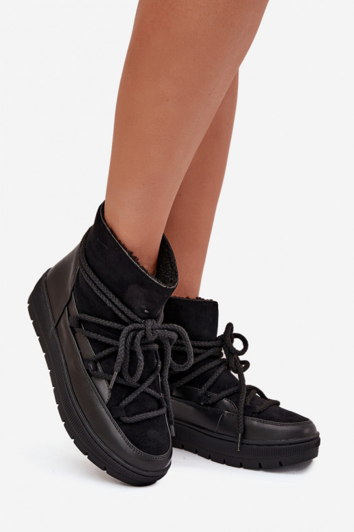 Women's Snow Boots with Laces Black Rebekah Women's Snow Boots with Laces Black Rebekah