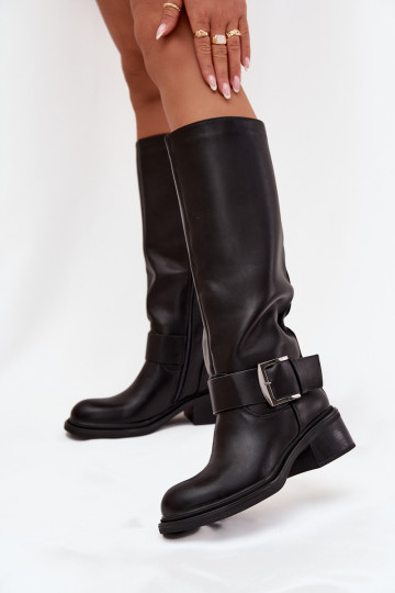 Insulated Women's Boots on Block Heel with Buckle Black Raphaela 2