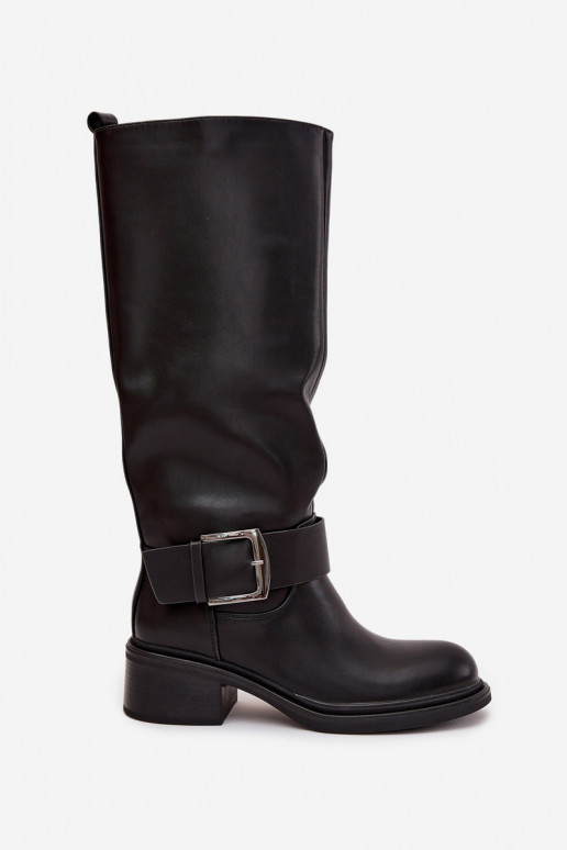 Insulated Women's Boots on Block Heel with Buckle Black Raphaela