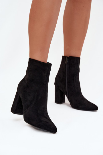 Insulated women's ankle boots with heel made of eco suede black Pralina 2