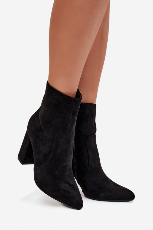 Ocieplane Botki Damskie Na SłupkuwithEko Zamszu Czarne Pralina