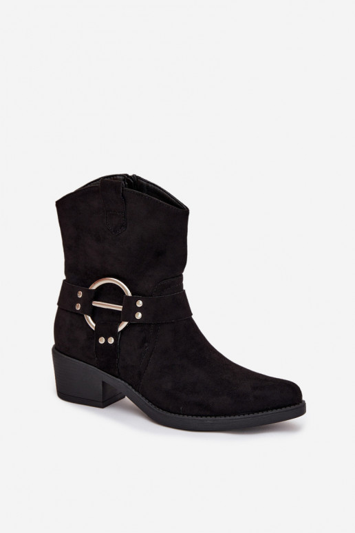 Women's Cowboy Boots with Heel with Decorative Detail Black Halivine Women's Cowboy Boots with Heel with Decorative Detail Black Halivine