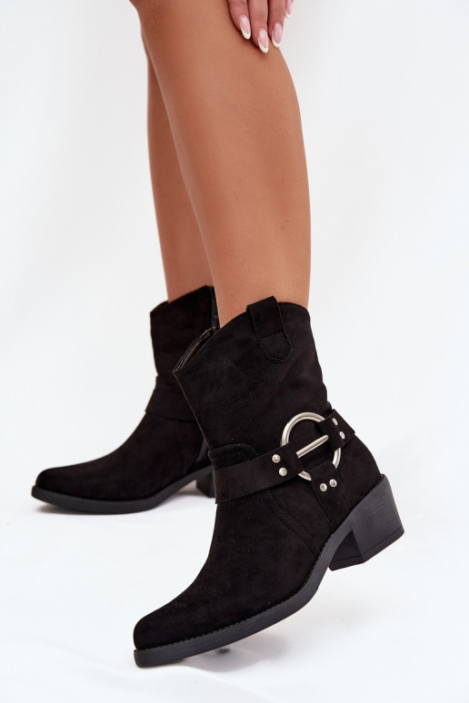 Women's Cowboy Boots with Heel with Decorative Detail Black Halivine Women's Cowboy Boots with Heel with Decorative Detail Black Halivine