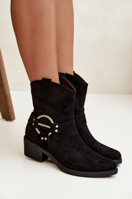 Women's Cowboy Boots with Heel with Decorative Detail Black Halivine Women's Cowboy Boots with Heel with Decorative Detail Black Halivine