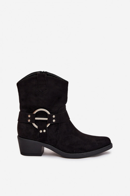 Women's Cowboy Boots with Heel with Decorative Detail Black Halivine Women's Cowboy Boots with Heel with Decorative Detail Black Halivine