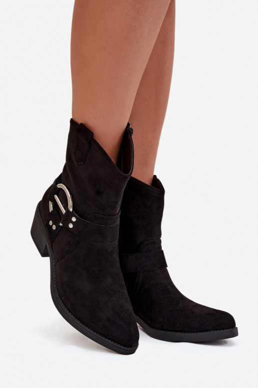 Women's Cowboy Boots with Heel with Decorative Detail Black Halivine Women's Cowboy Boots with Heel with Decorative Detail Black Halivine