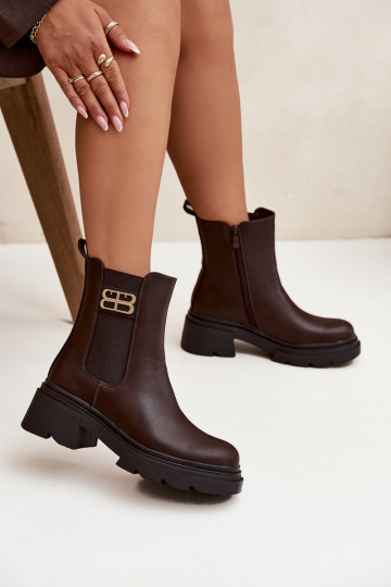 Women's ankle boots with gold detail insulated brown Serene
