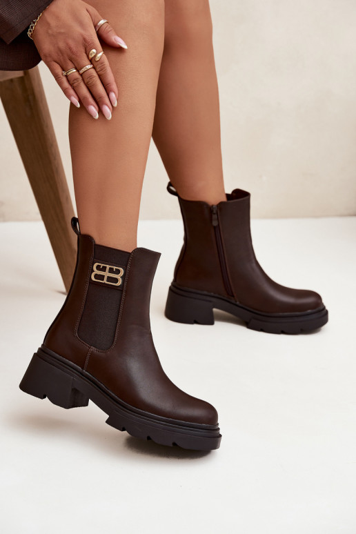 Women's ankle boots with gold detail insulated brown Serene Women's ankle boots with gold detail insulated brown Serene
