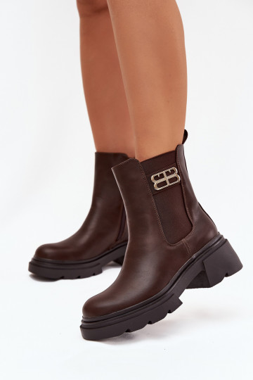 Women's ankle boots with gold detail insulated brown Serene 2