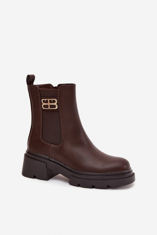 Women's ankle boots with gold detail insulated brown Serene Women's ankle boots with gold detail insulated brown Serene