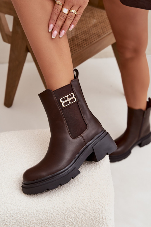 Women's ankle boots with gold detail insulated brown Serene Women's ankle boots with gold detail insulated brown Serene