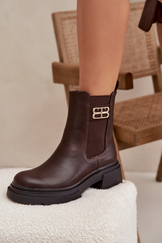 Women's ankle boots with gold detail insulated brown Serene Women's ankle boots with gold detail insulated brown Serene
