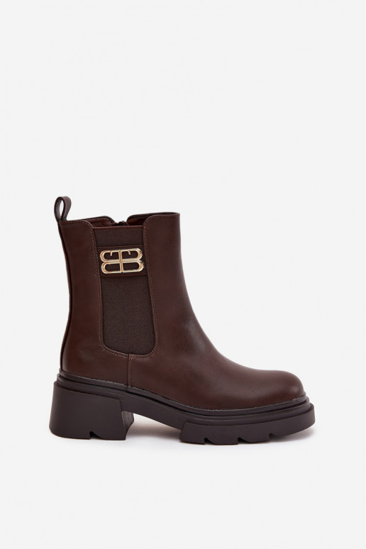 Women's ankle boots with gold detail insulated brown Serene Women's ankle boots with gold detail insulated brown Serene