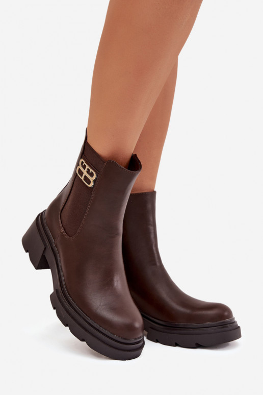 Women's ankle boots with gold detail insulated brown Serene Women's ankle boots with gold detail insulated brown Serene