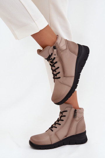 Leather Women's Platform Ankle Boots Insulated Vinceza 39963 Beige