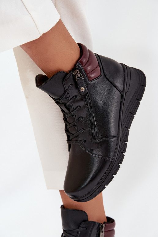 Leather Women's Platform Boots Insulated Vinceza 39963 Black