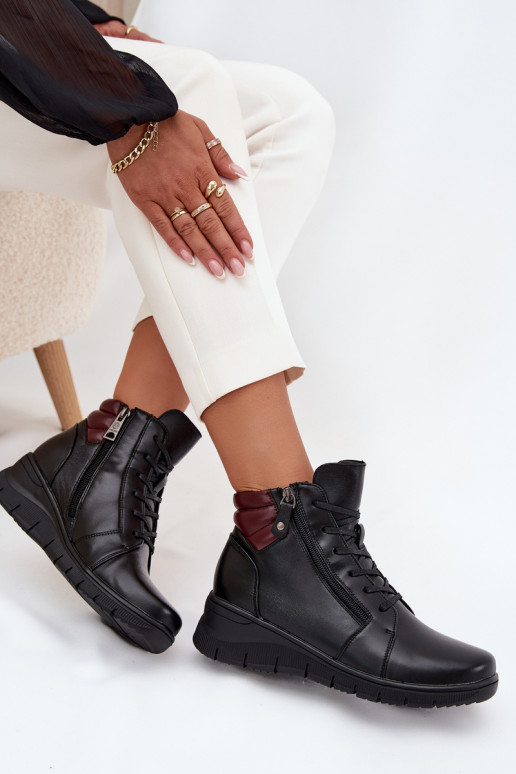 Leather Women's Platform Boots Insulated Vinceza 39963 Black