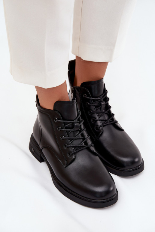 Ocieplane Skórzane Botki Damskie Na Niskim Obcasie Vinceza 39953 Czarne