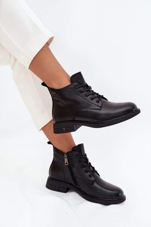 Ocieplane Skórzane Botki Damskie Na Niskim Obcasie Vinceza 39953 Czarne
