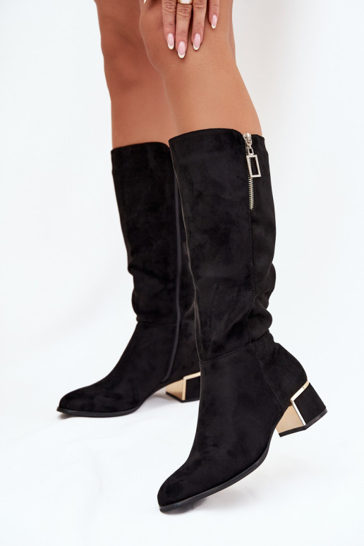 Women's Heeled Boots Made of Eco Suede Black Lyvienne Women's Heeled Boots Made of Eco Suede Black Lyvienne