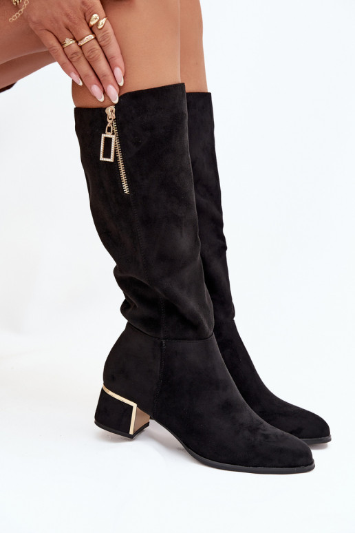 Women's Heeled Boots Made of Eco Suede Black Lyvienne Women's Heeled Boots Made of Eco Suede Black Lyvienne