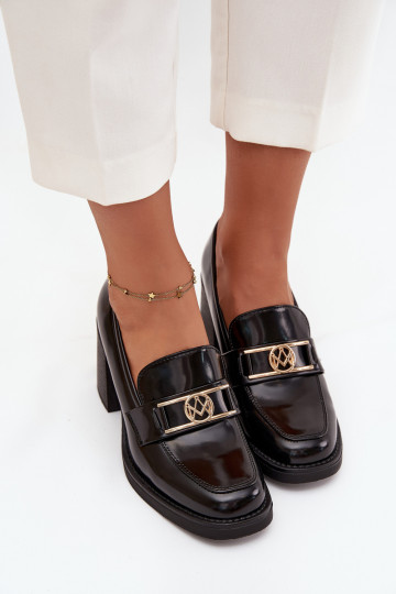 Women's Low Shoes on Heel with Gold Detail Black Privelle