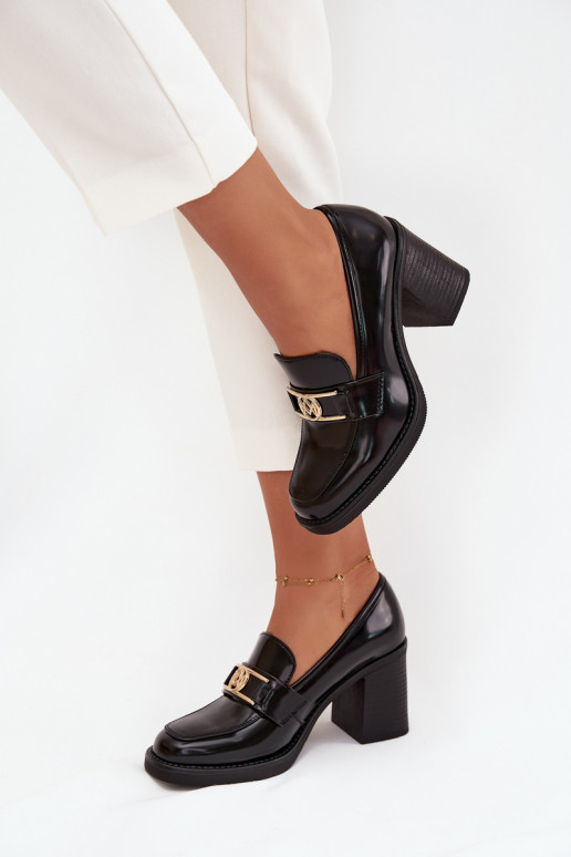 Women's Low Shoes on Heel with Gold Detail Black Privelle Women's Low Shoes on Heel with Gold Detail Black Privelle