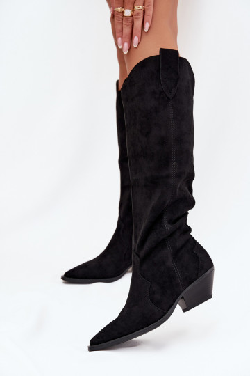 Insulated Cowboy Boots Heeled Made Of Eco Suede Black Jovianne 2