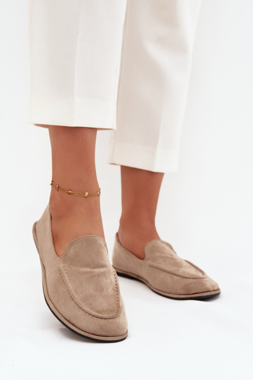 Women's Loafers Made of Eco Suede Flat Beige Miryelle Women's Loafers Made of Eco Suede Flat Beige Miryelle